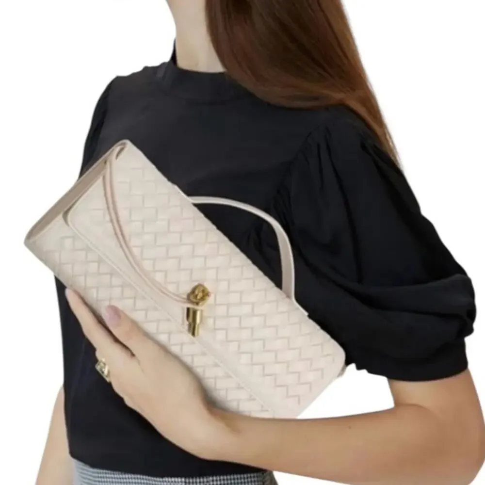 Few Moda Theia Bag East West Clutch with Crossbody Strap Cream NEW